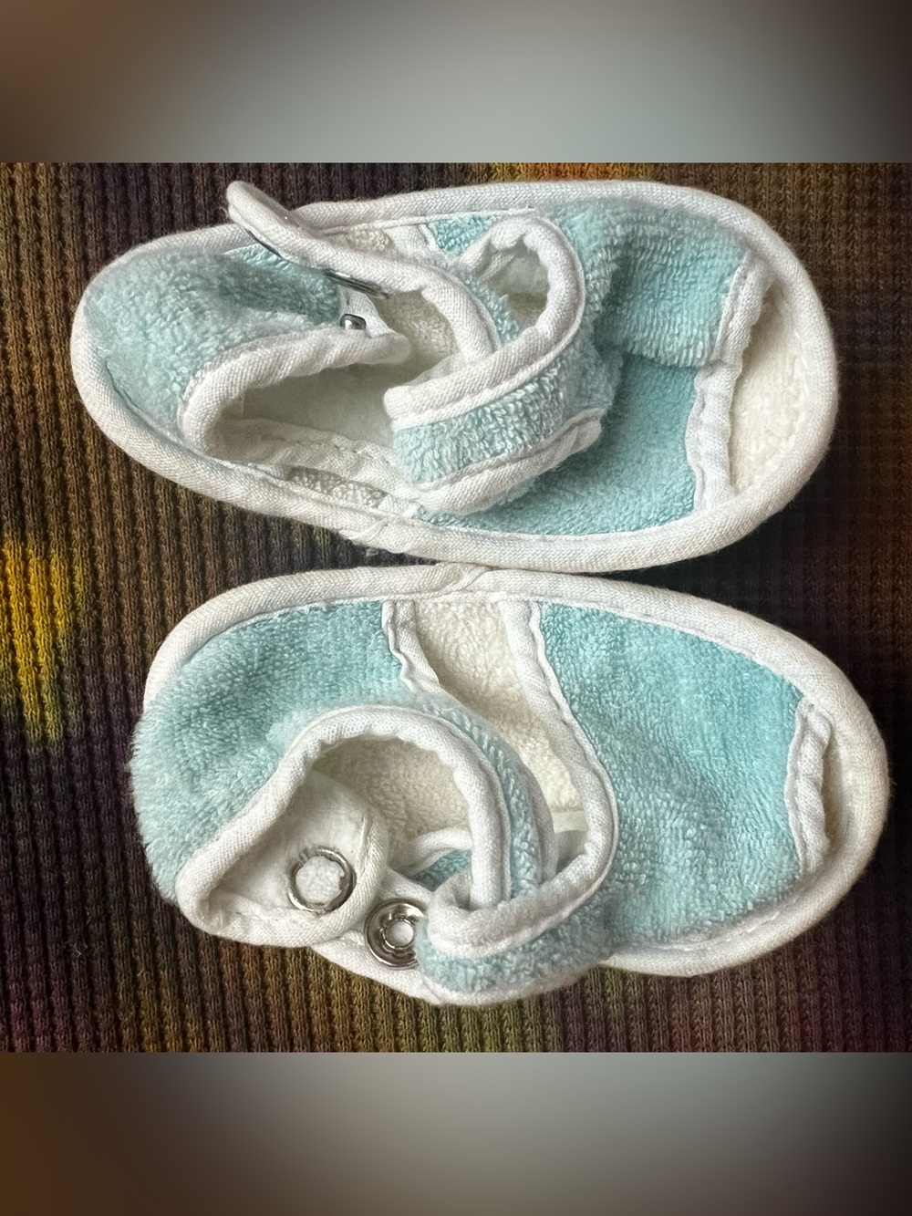 🦋 VTG 80s 90s Terry Cloth Aqua Blue Infant Sandals Soft Sole